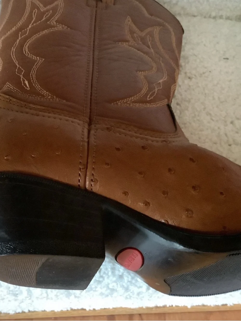 Vintage 1998 Durango Youth Cowboy Boots Tan Western Ostrich Print Size 1.5